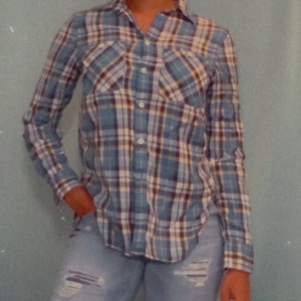 Blue and yellow plaid shirt